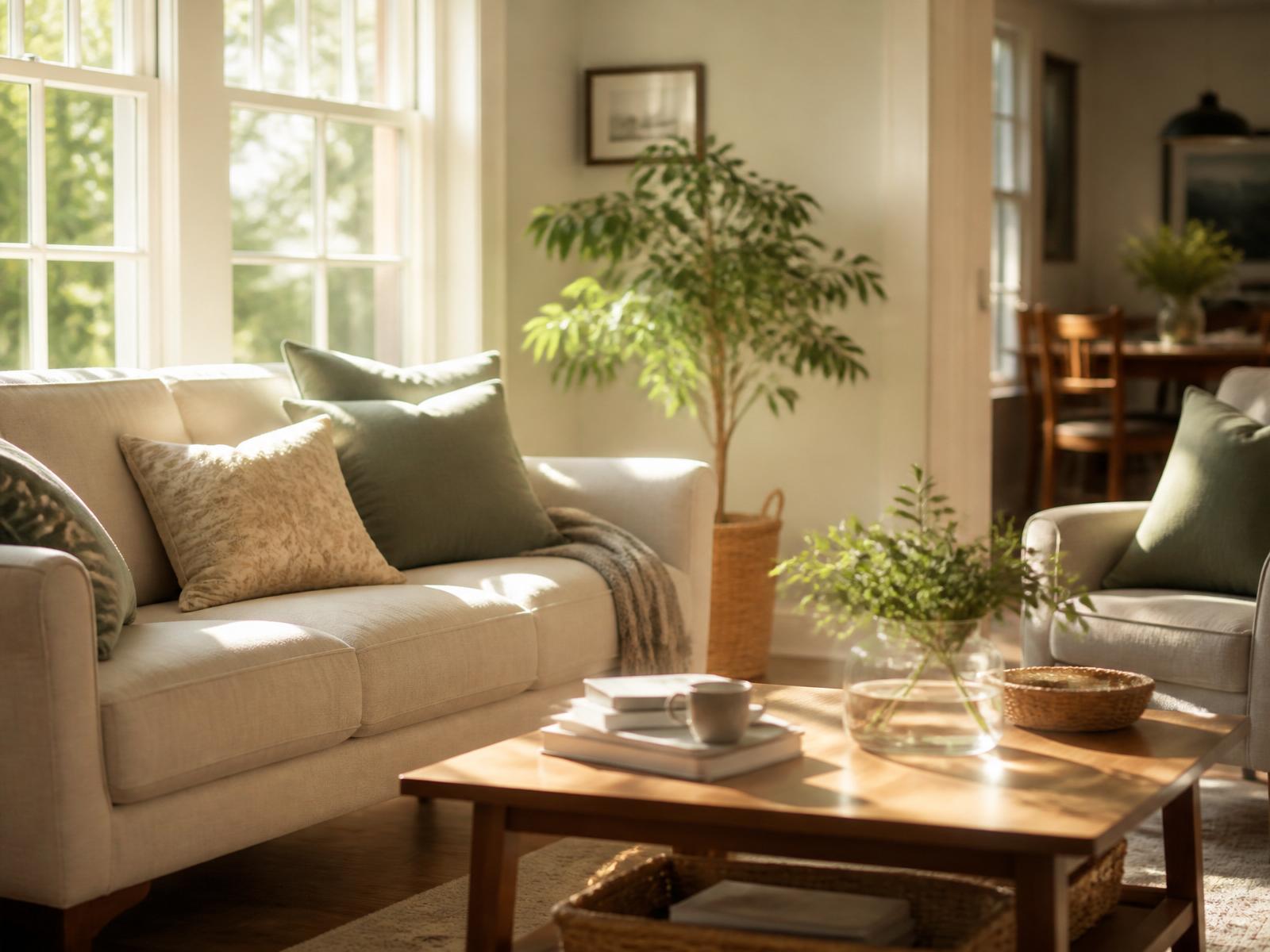 Warm, sunlit living room in a Safe Haven residence